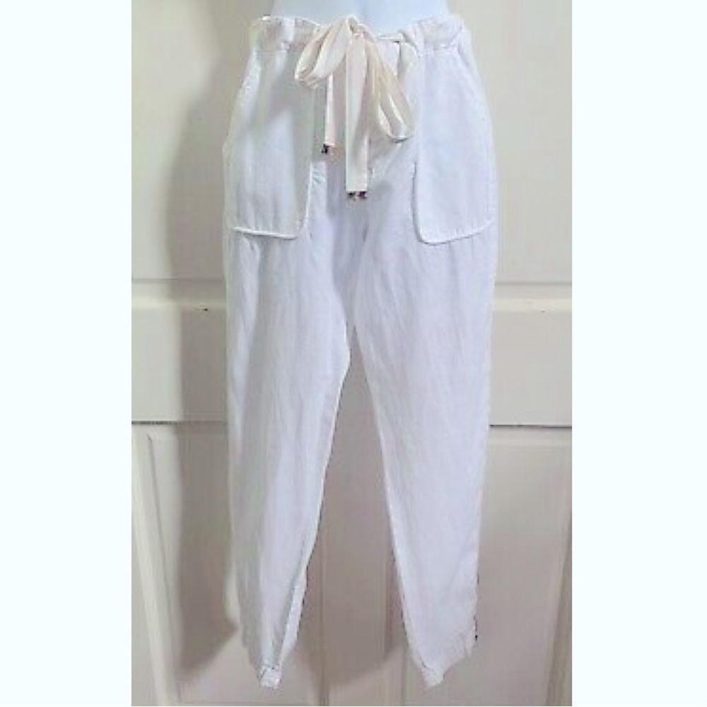 Juicy Couture 100% Linen White Y2K Drawstring Slim Zip Cargo Pants Small NWOT